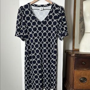CAbi Navy and White Chain Print Dress